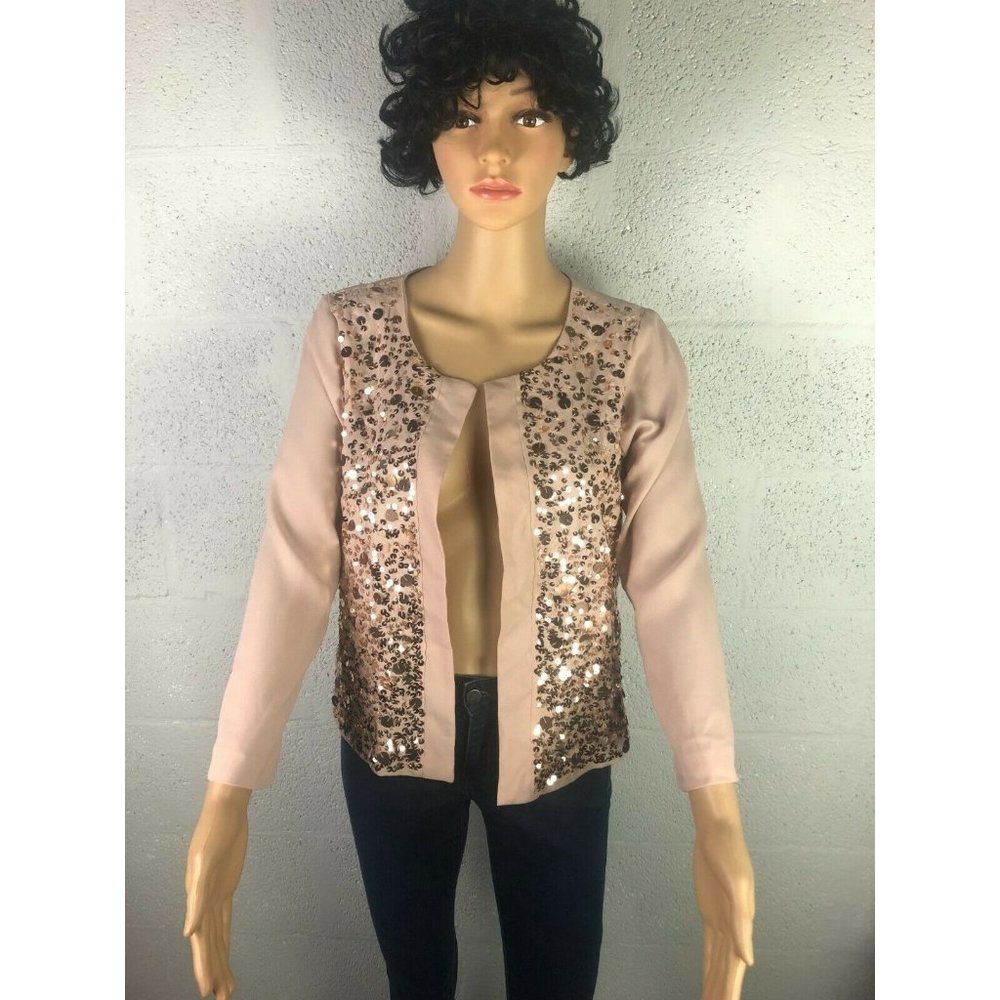 GAP Rose Gold Sequins Blazer Open Front Blush-Tone Style S/827928-00 Size S